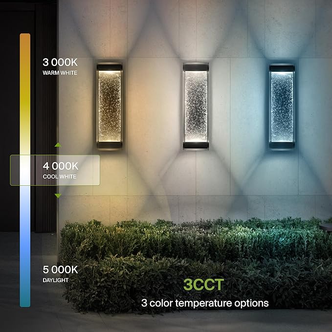 ASD LED 18" Bubble Glass Wall Light Fixture, Outdoor & Indoor Seeded Sconce | 3CCT, Waterproof, Dimmable, Up-Down Glow, ETL Listed | 22W 520LM 3000-5000K 100-277V | Porch Lighting | Black, 4 Pack