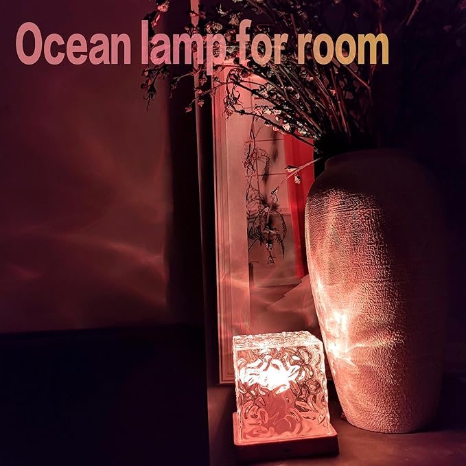 BENCACAO Ocean Wave Projector Light, Rechargeable Cube 16 RGB Color Changing Water Ripple Mood Lamp for Bedroom,Bathroom Decor