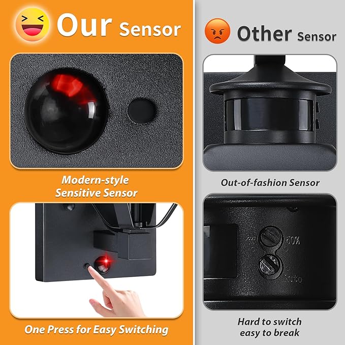 2-Pack Motion Sensor Outdoor Wall Lantern, Dusk to Dawn Outside Modern Lighting Fixtures, Black Exterior Porch Lamp Lighting, Waterproof Outdoor Wall Sconce for Patio (Black Cover)