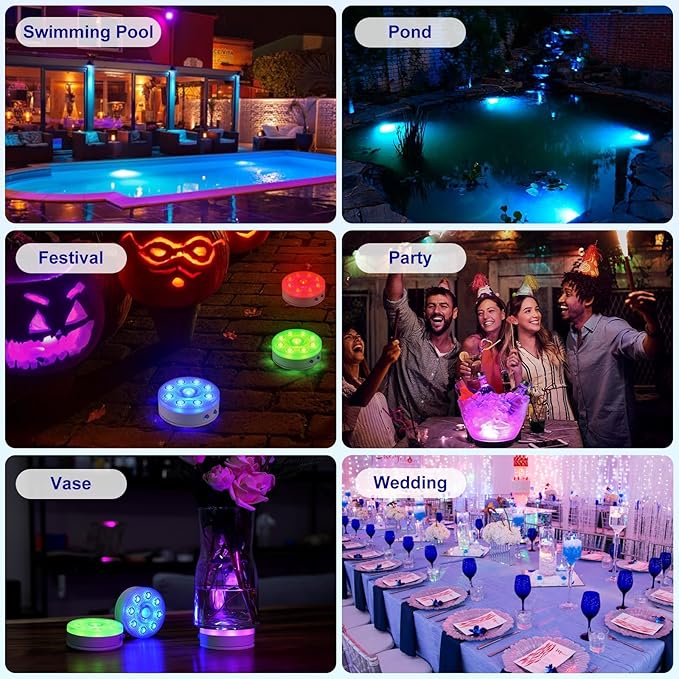 Magnetic Floating Shower Lights with Remote - LUXJET 1 Pack RGB Color IP68 Waterproof Rechargeable Battery Operated Underwater Pool Lights for Christmas, Halloween Decor, Spa, Bath, Fountains
