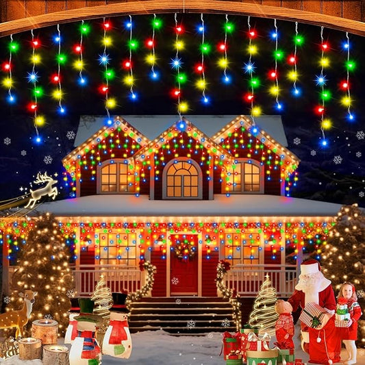 480 LED 49FT Christmas Lights Plug in 8 Modes with Timer Dimmable Ice Lights Outdoor Waterproof Indoor Ice String Lights for Roof Porch Garden Holiday Wedding Xmas Decor (Multicolor)
