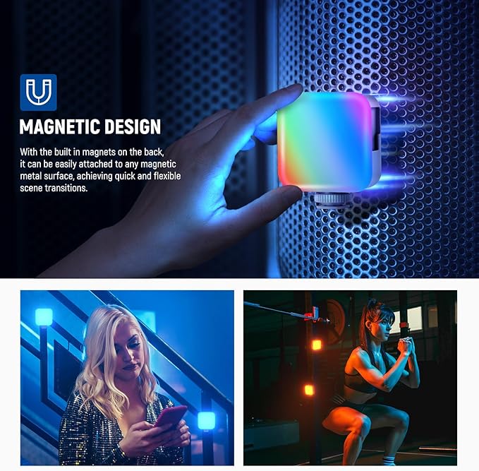 NEEWER BL60C Basic Magnetic RGB Video Light, 360° Full RGB Mini LED Camera Light Rechargeable Portable for Selfie/Tripod Photography Lighting with TL98C Magnetic Handheld Light Wand