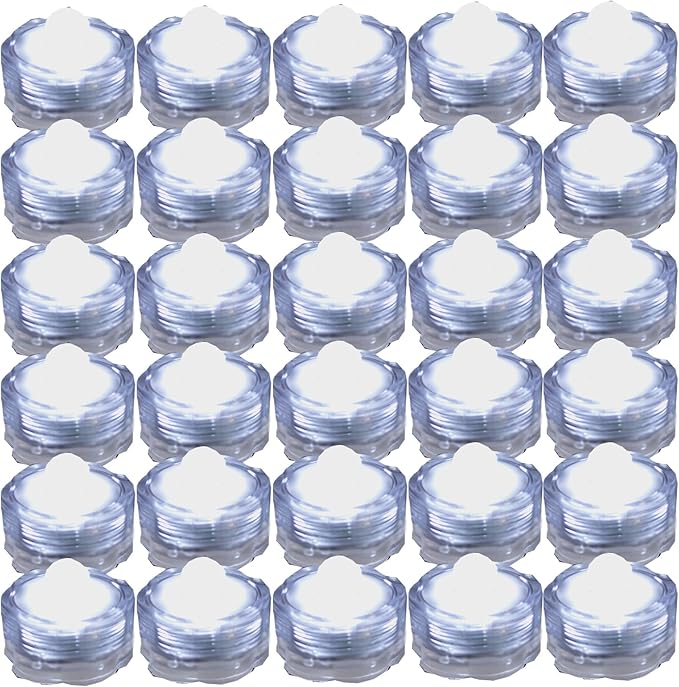 Bright LED Floral Tea Light Vase Submersible Lights for Party Wedding (White, 30 Pack)