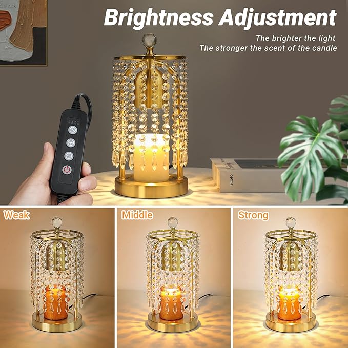 Gold Candle Warmer Lamp With Timer and Dimmer - Electric Crystal Lamp for Bedroom Decor, Flameless Scented Light, House Warming Gift, Christmas Gifts for Women