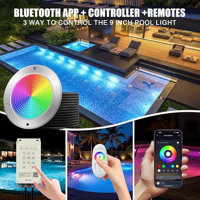 9 inch Pool Lights for Inground Pool, 54W 19 Color Changing Led Underwater Swimming Pool Light with Controller & APP Control, 120V 5500LM IP68 Waterproof Spa Light (50 FT)