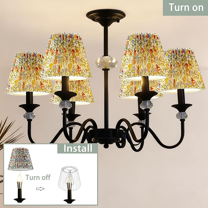 Small pleated lampshade chandelier shades set of 6. Lampshade for Wall Lamp.chandelier shades.small table lamps.For Cutting Edge bulbs.light bulb shade.chandelier light covers.4" X 5" X 6"