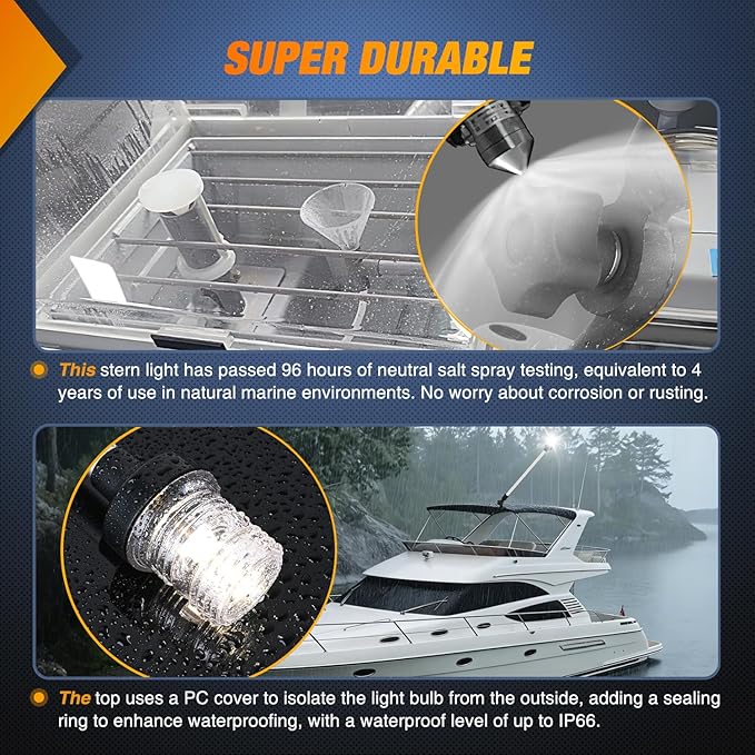 Nilight Marine Boat Stern Light 24Inch White Fold Down Anchor Lights 12V 24V Waterproof 360° Lighting Navigation Lamp for Fishing Ship Sailboat Yacht Pontoon Speedboat Dinghy