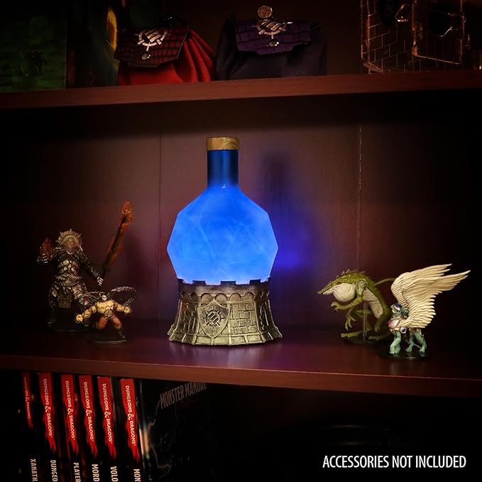 ENHANCE Gaming Sorcerer's Mana Potion Light with Swirling Mystical Brew - Potion Bottle Mood Light Prop for Tabletop Game Immersion, Playroom, Desk Decor - Soft Glowing Whirling Goblet (Blue Elixir)