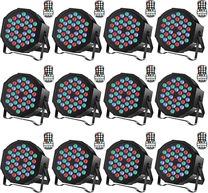 Rechargeable Stage Par Lights U`King RGB 36 LED Uplights Battery Powered with RGB 36W DJ Uplights Sound Activated Control for Wedding DJ Disco Events Halloween Church Live Party - 12 Pack