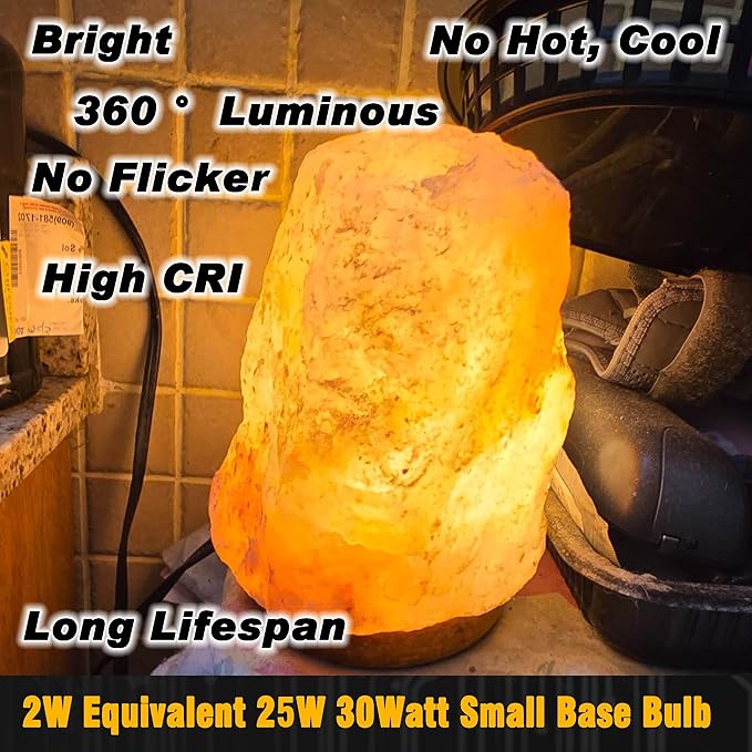 2W C7 E12 LED Salt Lamp Replacement Bulb 300lm Warm White 2700K 120V E12 Candelabra Base for 25W-40W Himalayan Salt Lamp Night Light Chandelier Christmas Lighting Dryer Refrigerators Bulb, 2 Pack