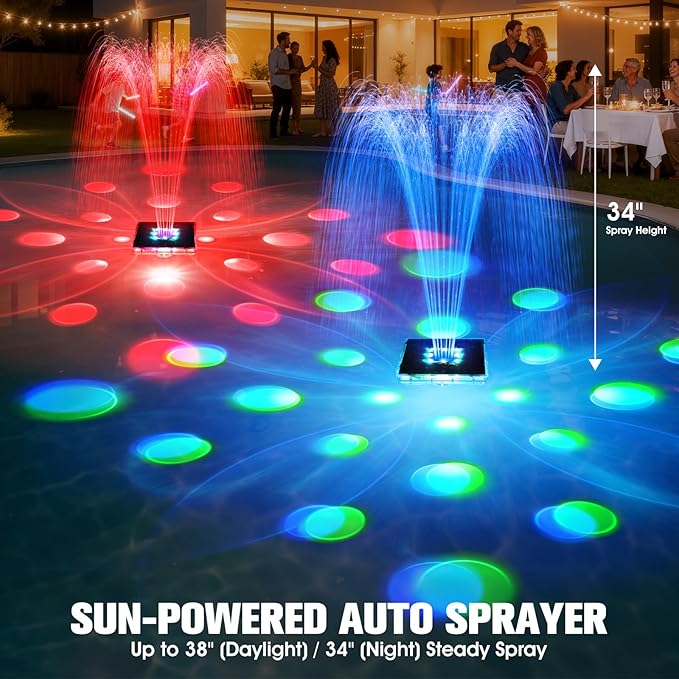 2026 Patent Solar Fountain,Floating Solar Pool Fountain with 9 Lights & Anchor,Large Solar Powered Water Fountain for Above Ground Pool Fountain Pump,Waterproof Floating Fountain for Pool-Light Blue