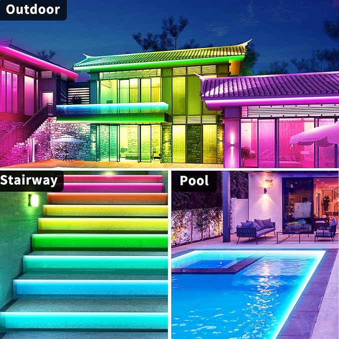 Outdoor LED Strip Lights Waterproof,400ft Outdoor Lights with App/Remote Control,IP68 Waterproof,Music Sync Outdoor led Lights for Bedroom,Patio, Eave, Halloween Decorations（2 rolls of 200ft）
