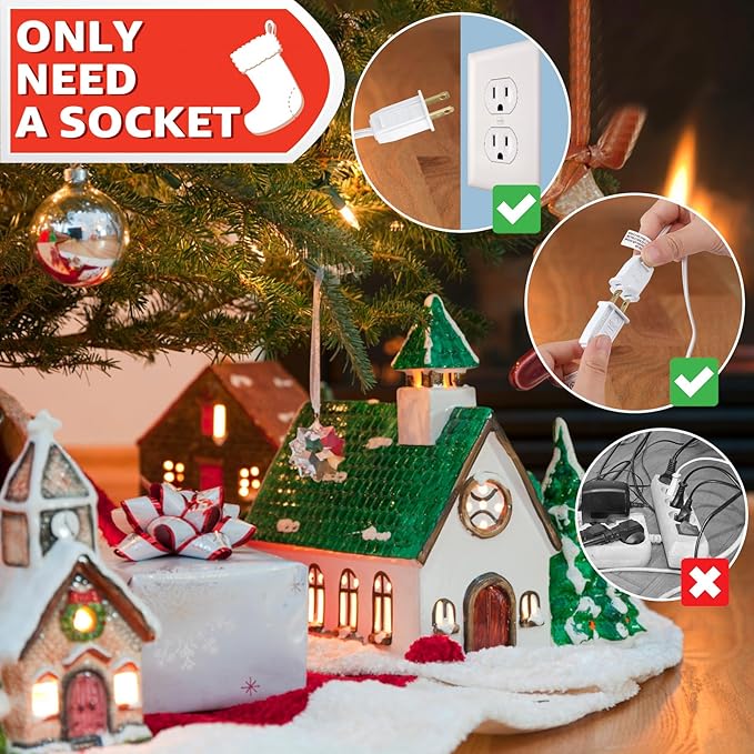 Christmas Village Lights with 10 Led Light Bulb, Snow Village Lights C7 with Clips for Christmas Halloween Cabin, for Houses Craft Decoration,Warm White