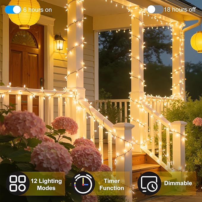 750LED Christmas Lights Outdoor Use, 240ft 12 Modes Warm White LED String Lights with Timer Dimmable, Waterproof Christmas Tree Lights for Xmas Patio Yard Fence Balcony Garden Decor Warm White