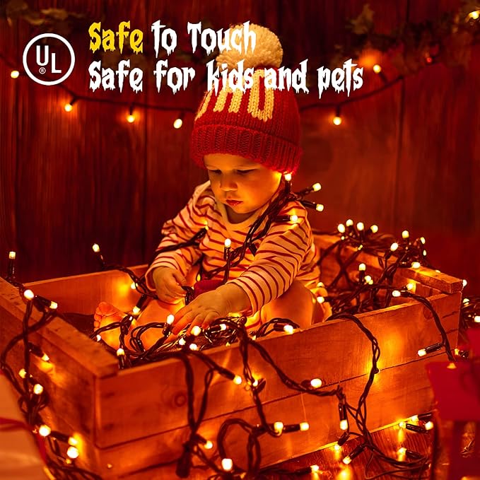Techip Halloween Lights Orange String Lights Outdoor Indoor Waterproof 300LED Incandescent Mini String Lights 108FT Halloween Decorations for Tree Garden Party Carnival Thanksgiving Christmas Decor