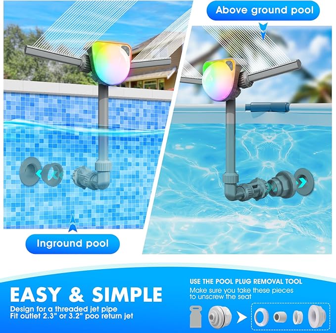 2026 Upgrade Solar Fountain Light Show,Adjustable Dual Spray Sprinkle Pool Fountains for Inground Pool Waterfall,Swimming Pool Water Fountains,Pool Sprayer Fountain for Pool Cooling-Grey