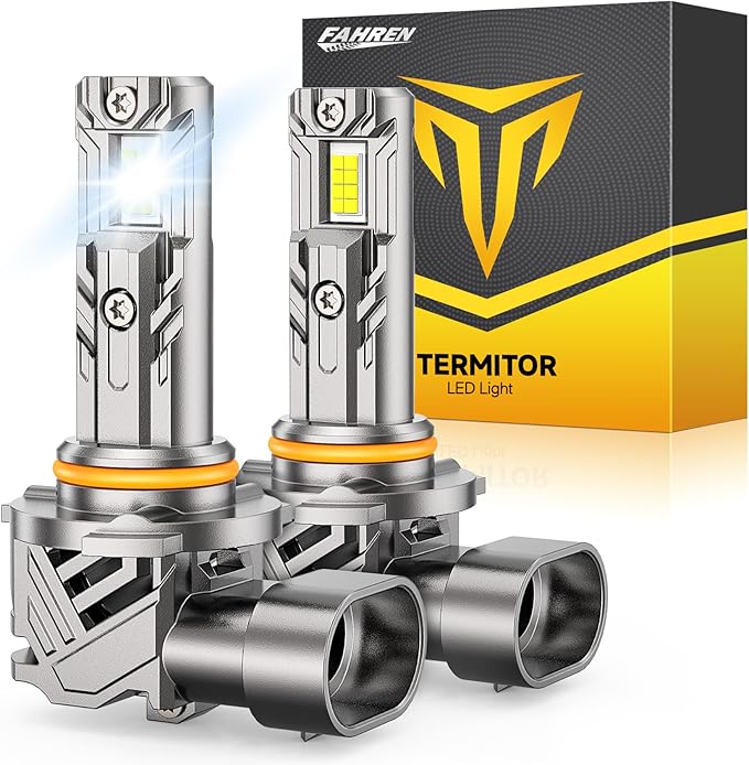 FAHREN 9012/HIR2 Bulb, 𝟔𝟎𝟎𝟎𝟎𝐋𝐌 𝟏𝟎𝐗 Light Bulbs, 6500K Cool White 1:1 Mini Size with Cooling Fan, 60000 Hours Lifespan 9012 Bulb, IP68 No Adapter Needed Plug And Play, Pack of 2