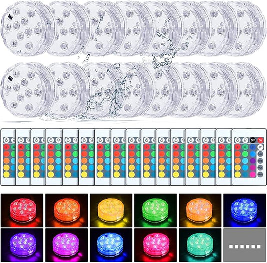 Hortsun 4 Pack Submersible LED Lights with Remote Waterproof Pool Underwater LED Light Battery Operated Bathtub16 Color Changing Lamp for Tub Pool Pond Vase Aquarium Decoration