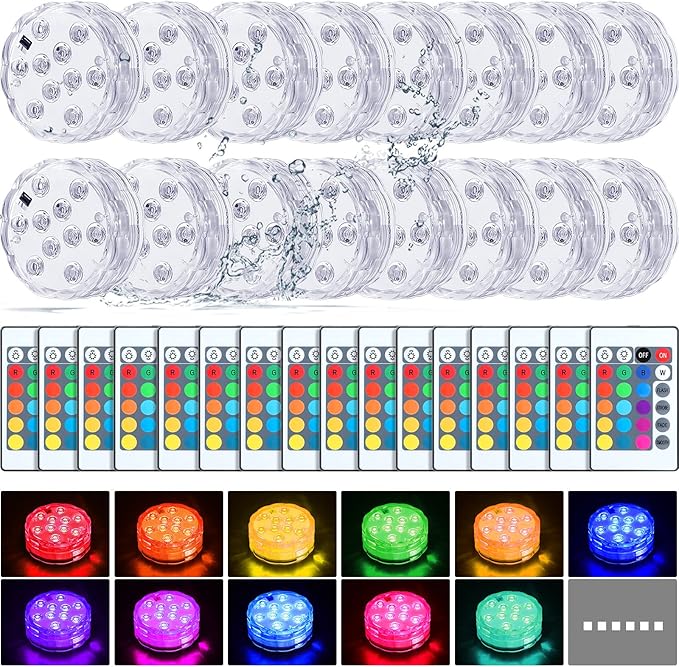 Hortsun 8 Pack Submersible LED Lights with Remote Waterproof Pool Underwater LED Light Battery Operated Bathtub16 Color Changing Lamp for Tub Pool Pond Vase Aquarium Decoration