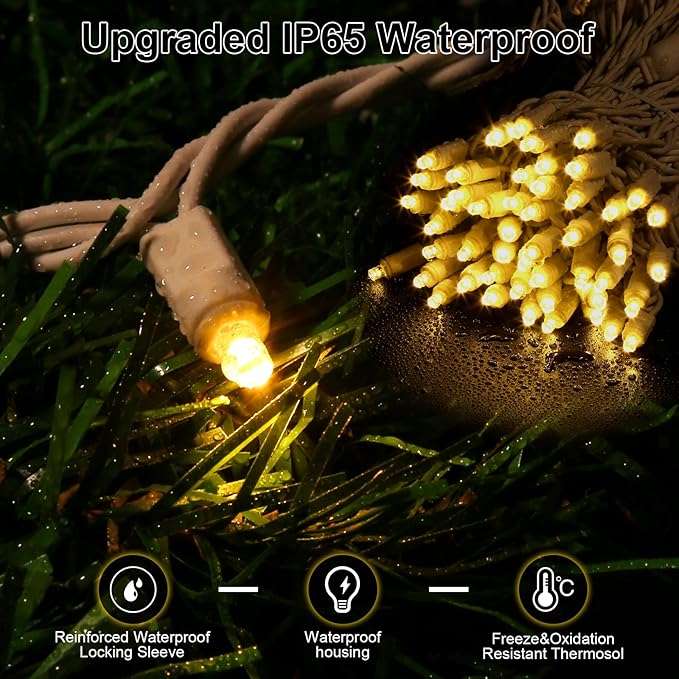 100 Counts LED Christmas Lights Outdoor - 50FT Warm White LED Christmas Lights Commercial Grade Outdoor Waterproof, White Wire Mini Plug in, 5mm Wide Angle Indoor for Xmas, Tree, UL Certified