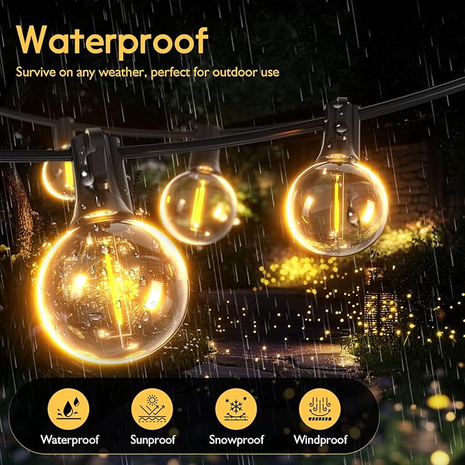 Outdoor String Lights 60ft LED Hanging Globe Patio Lights with G40 Shatterproof Bulbs(20+2 Bulbs), Waterproof Connectable Hanging Light for Indoor Outdoor Decor Garden Camping Backyard Porch