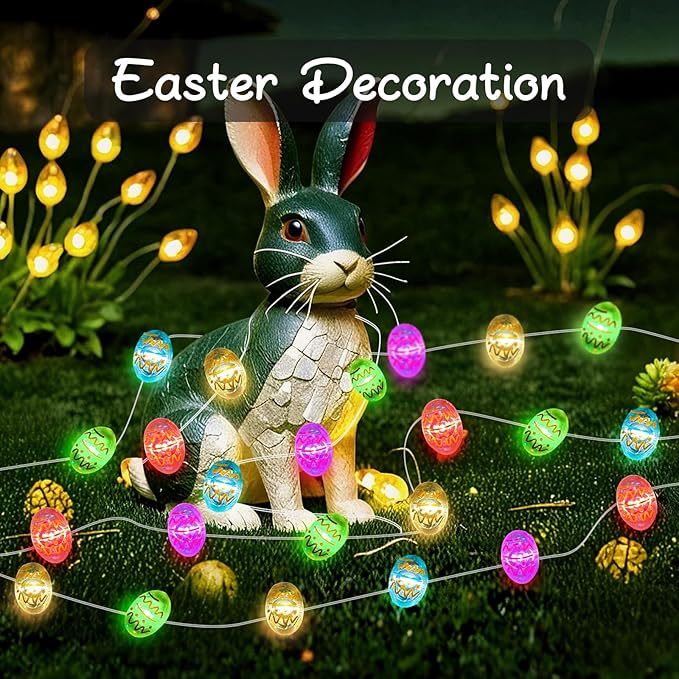 ZGWJ Easter String Lights Outdoor, 2 Pack Easter Eggs Lights Battery Operated 16ft 50LED Waterproof Decorations Indoor Home Bedroom Spring Party Decor