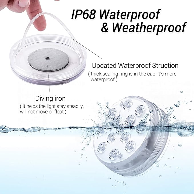 LOFTEK Submersible LED Lights with Remote, 13 LED Pool Lights for Inground Above Ground Pool with Magnets &Suction Cups,16 Color Changing Underwater Light for Ponds Battery Operated, 10 Pack