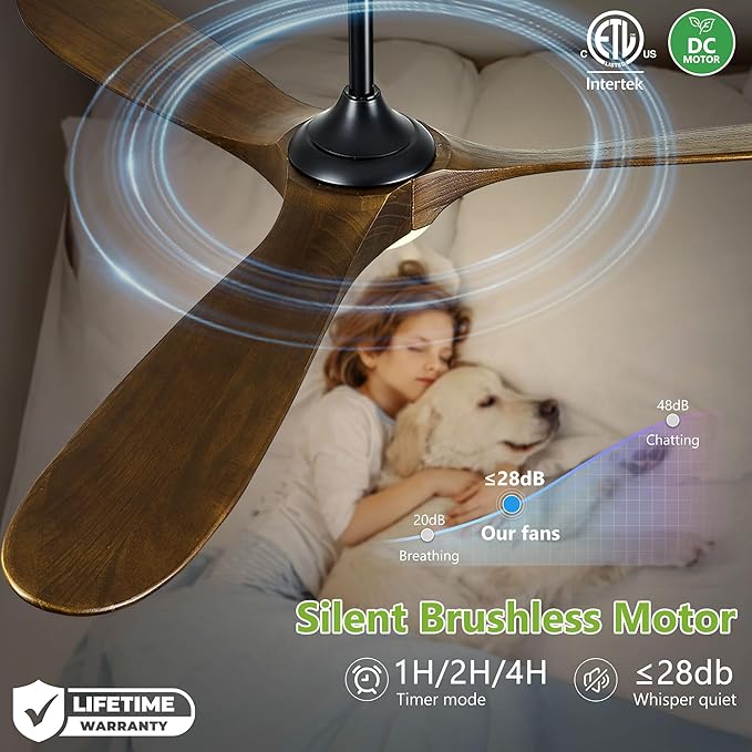 Haipeel 52 Inch Outdoor Ceiling Fans with Lights, Dimmable Solid Wood Ceiling Fan with Light and Remote Control 3 Blades Rustic Propeller Ceiling Fans for Patios Indoor Bedroom, Oil Rubbed Bronze