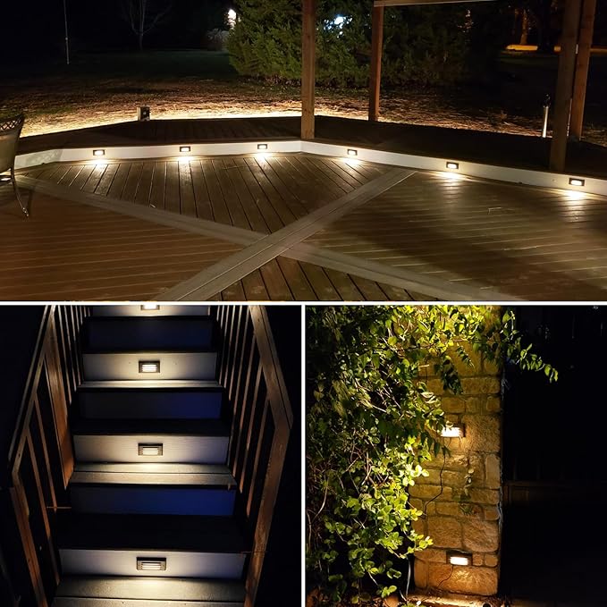 SUNVIE LED Low Voltage Step Lights 3000k Step Light Outdoor 5W Low Voltage Deck Lights with Horizontal Louver Faceplate Deck Stair Light for Stairs Fence Post Fastlock2 Connectors Included, 12 Pack