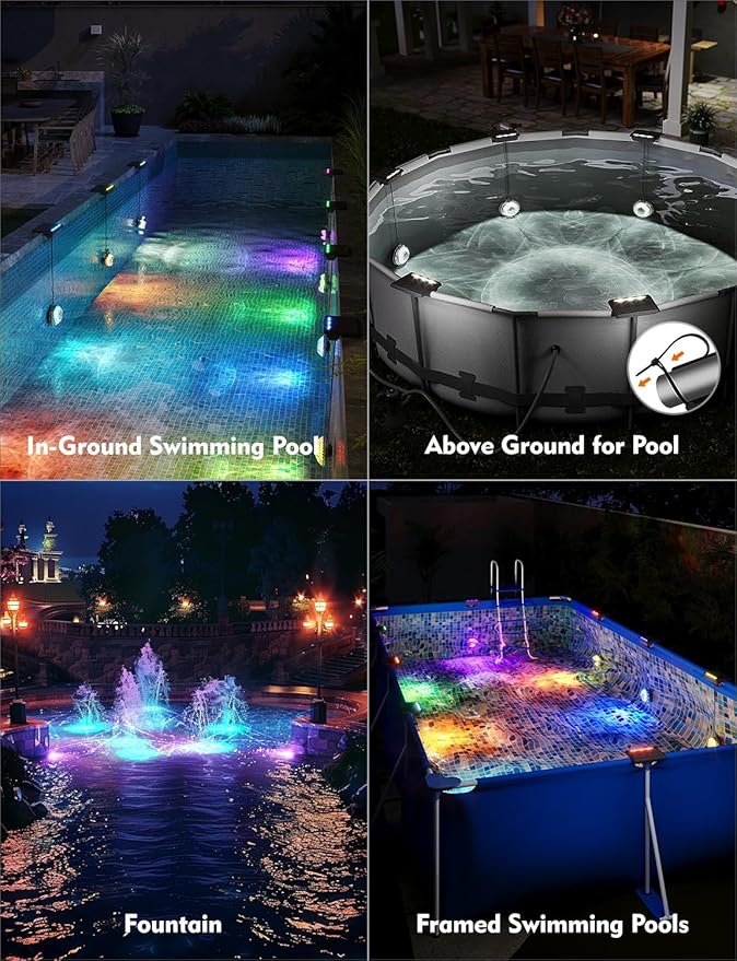 Solar Pool Lights, Solar Powered LED Lights with Remote IP68 Waterproof, Swimming Pool Lightsing,16 Colors Underwater Pool Light for Above Ground Inground Pool, Pond (Black,2 Pack)