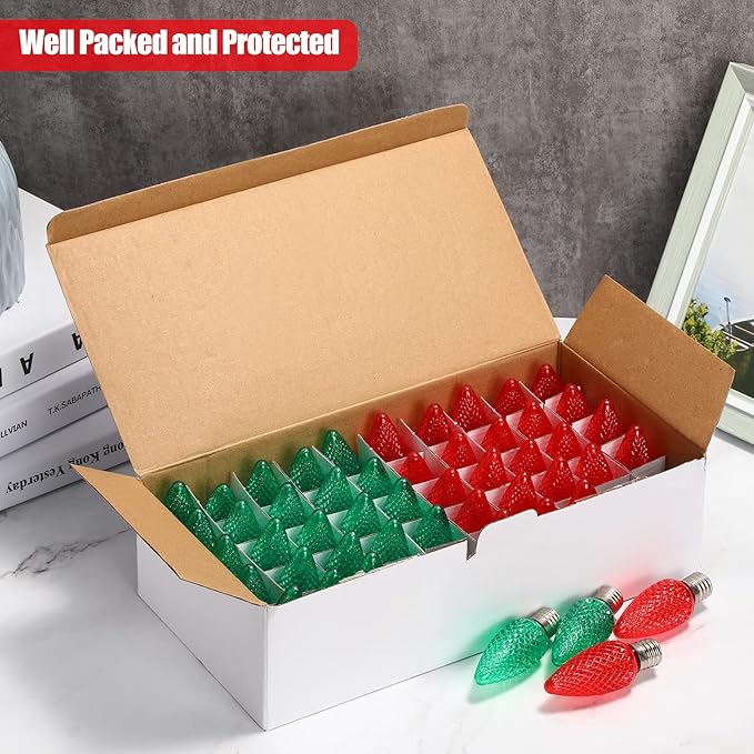 Mudder 50 Pieces C9 Christmas Light Replacement Bulb E17 LED Easter Light Replacement Bulb Outlet Faceted Christmas Bulb LED for Holiday Decoration(Red, Green)