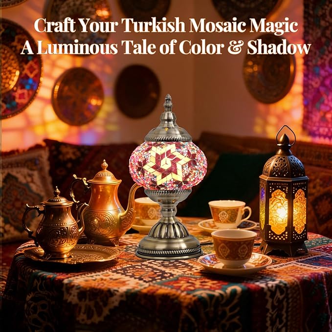 DIY Turkish Mosaic Lamp Kit, Stained Glass Table Lamp Making Kit- Easy and Fun, No Experience Needed, Mosaic Art & Craft Project Kits for Adults & Teens, Make Your Own Table Lamp,Purple