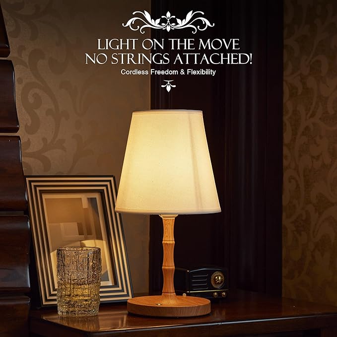 Table Lamp Bedside Desk Lamp,Cordless Rechargeable Battery Operated Lamps for Bedroom Night Stands,3 Colors Touch Dimmable Small Table Kitchen Lamps for Living Room,4000mAh LED (Fabric Shade)