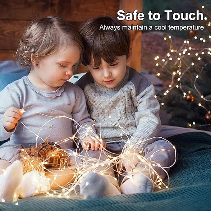 Fairy Lights Battery Operated String Lights 16.4ft 50LED Flashing and Constant Light Waterproof Silver Wire for Christmas DIY Party Wedding Decoration (Warm White, 8 Pack)