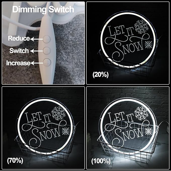 Let It Snow Neon Sign For Room Decor Christmas Neon Lamp White Snow Led Light For Kids Room Christmas Gift For Kids Hanging Glow Sign For Home Bedroom Dorm Studio Office Shop Party Sign(USB Power)