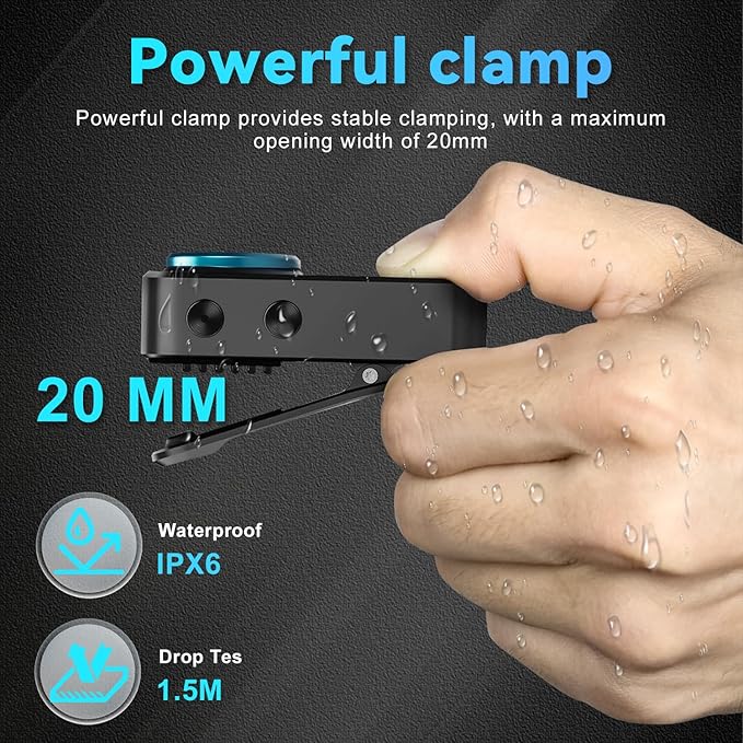 EDC Flashlight Clip-on Light, 600 Lumens Rechargeable Flashlight, Mini Pocket Clip-on Light with RGB Mode, Magnetic Small Flashlight Type-C for Camping Repairing Signaling Cycling, Black