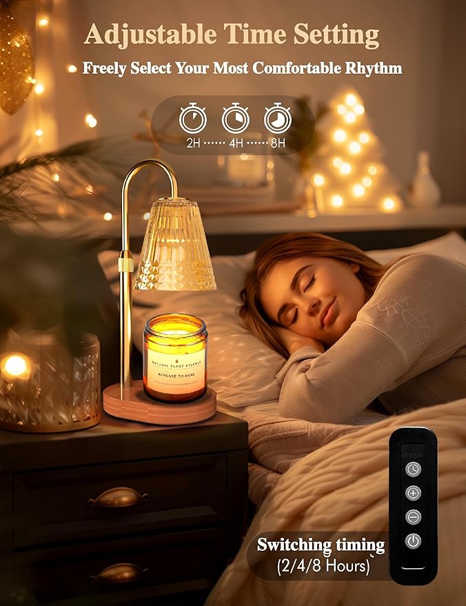 Candle Warmer Lamp with Dimmable Light & Timer, Adjustable Height Flameless Electric Wax Melter for Scented Jar Candles, Gifts for Women and Moms, Housewarming Birthday New Home Decor,Includes 2 Bulbs