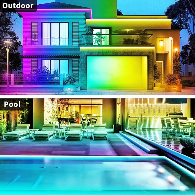 400Ft Outdoor Waterproof LED Strip Light,Music Sync RGB IP68 Led Lights with App/Remote Control,Color Changing Waterproof RGB Exterior Rope Self Adhesive Back,Balcony,Garden（2 rolls of 200ft）