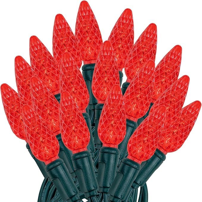 Novelty Lights 24FT 70 LED C6 LED Christmas String Lights, Commercial Grade Outdoor Tree Decorations (Red)
