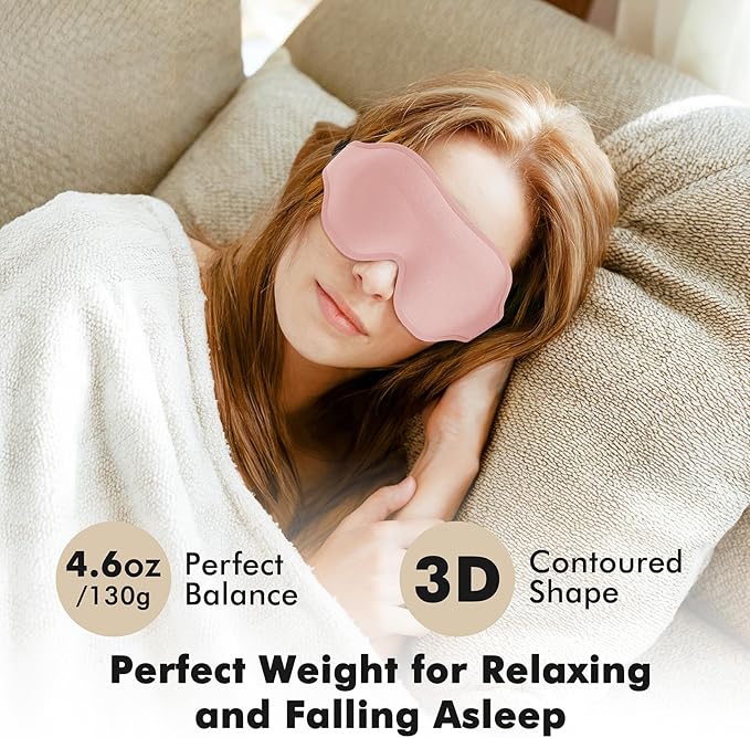 Sleep Eye Mask for Men Women, Weighted Eye Mask Blackout with Adjustable Strap, Lash Extensions Sleeping Mask for Travel (Pink, 4.6oz)