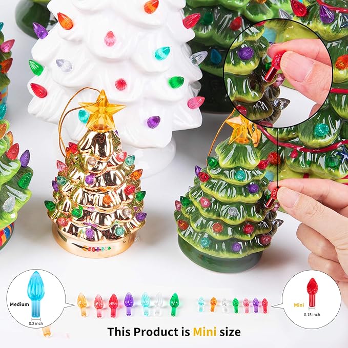 Replacement Lights Bulbs for Ceramic Christmas Tree, 210 PC Medium Twist Light Ornaments for Ceramic Tree, Multicolor Mini Flame Peg Accessories for Crafts, Assorted Colors, 5 Stars 210 Pieces Pack