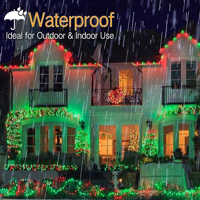Brizled Red & Green Christmas Lights, 33ft 100 LED 5MM Christmas String Lights, Wide Angle Mini Christmas Lights Connectable, UL Listed Tree Light for Indoor Outdoor Xmas Room Party Decor, Green Wire