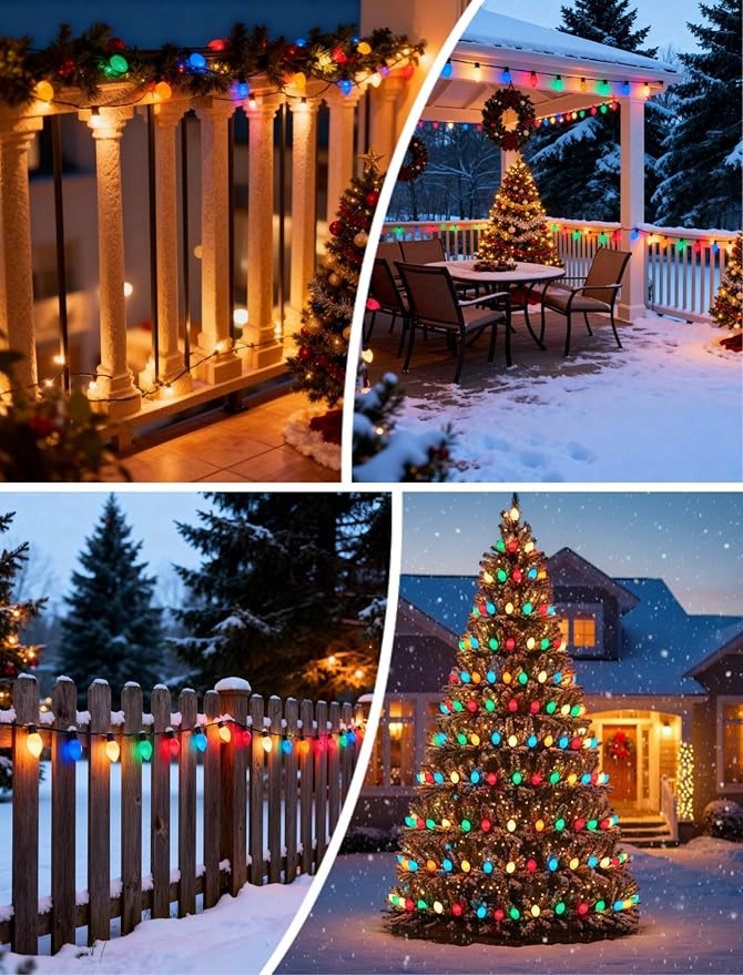 25 Pack C7 Christmas Replacement Bulbs Vintage Multicolor Christmas Bulbs, Colored Night Light Bulb, Ceramic Light Bulbs 5 Watt E12 Candelabra Base Vintage Bulb Xmas Tree Decorative