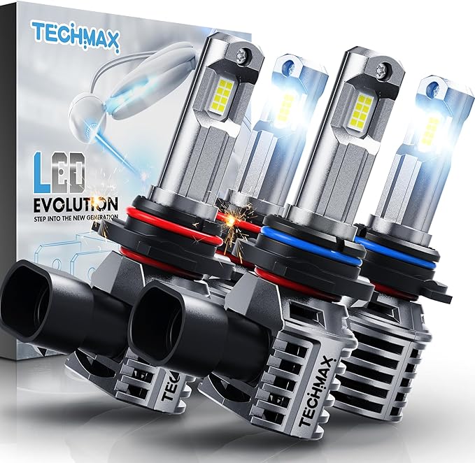 TECHMAX 9005+9006 Bulbs, +600% Ultra Brightness 6500K White 9005 9006 Combo Fog Light Bulb with Cooling Fan, Plug and Play, Pack of 4