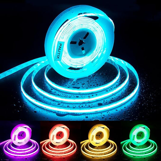 PAUTIX RGB COB LED Strip Light IP65 Waterproof 16.4ft/5m,UL Listed 24V Color Changing Flexible Tape Lights Multicolor with 4200LEDs,for TV,Bedroom,Party DIY Decoration(Adapter&Controller Not Included)