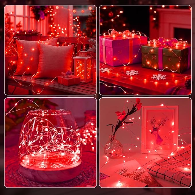 AIKEI 6 Pack LED Fairy Lights with Timer Battery Operated, Mini String Lights with Remote Waterproof 7ft 20 Led Firefly Starry Lighting for Wedding Party Bedroom Garden Christmas Decoration Red