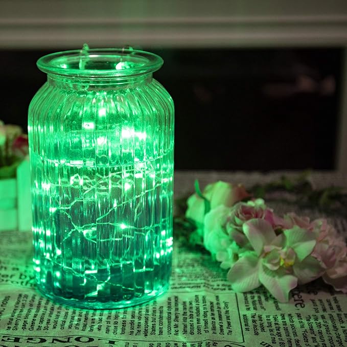ITART Green Micro LED String Lights Battery Powered 8 Pack Mini String Light 20 LED 6ft Ultra Thin Silver Wire Rope Lights for St Patricks Day Mardi Gras Easter Halloween Party Decor