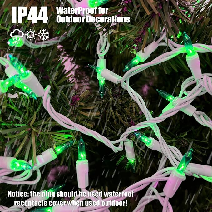 HISHINY Green Christmas Lights 100 Count St. Patrick's Day Decorations String Lights with White Wire for Outdoor Indoor Christmas,Wedding Decorations Halloween Decor,UL Certified (21feet)