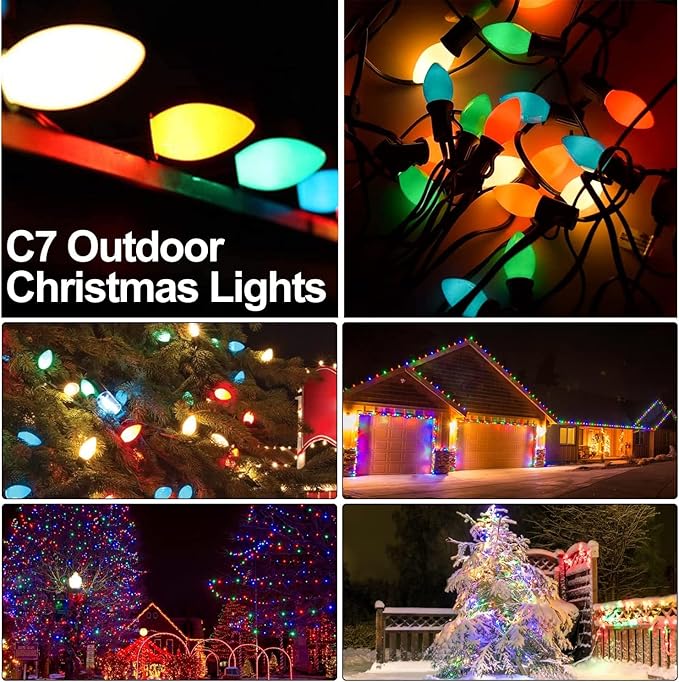 C7 Multicolor Christmas Lights Vintage Christmas Lights String with Multicolor 20+2 Bulbs,Hanging Christmas Lights Outdoor for Holiday Party Wedding Christmas Decorations (20FT)