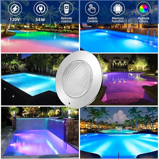 Pool Lights for Inground Pool, 54W 10 Inch Large LED Multicolor Inground Pools LED Light with 100 Foot Cord for Wet Niche, APP & Remote Control